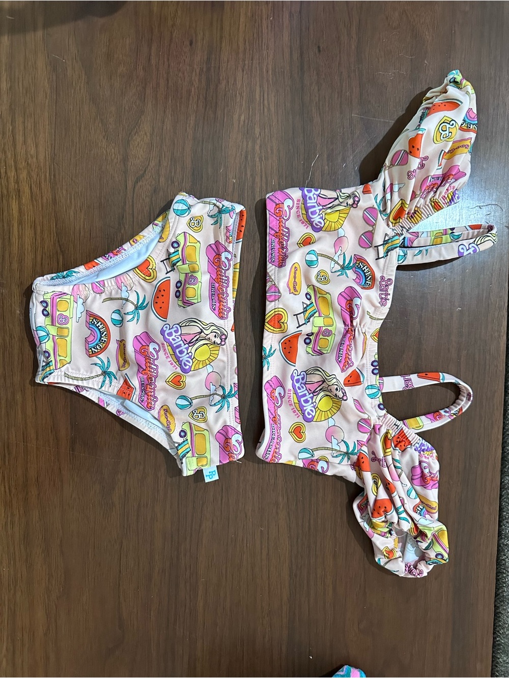 Pink Barbie Print Two-Piece Swimsuit